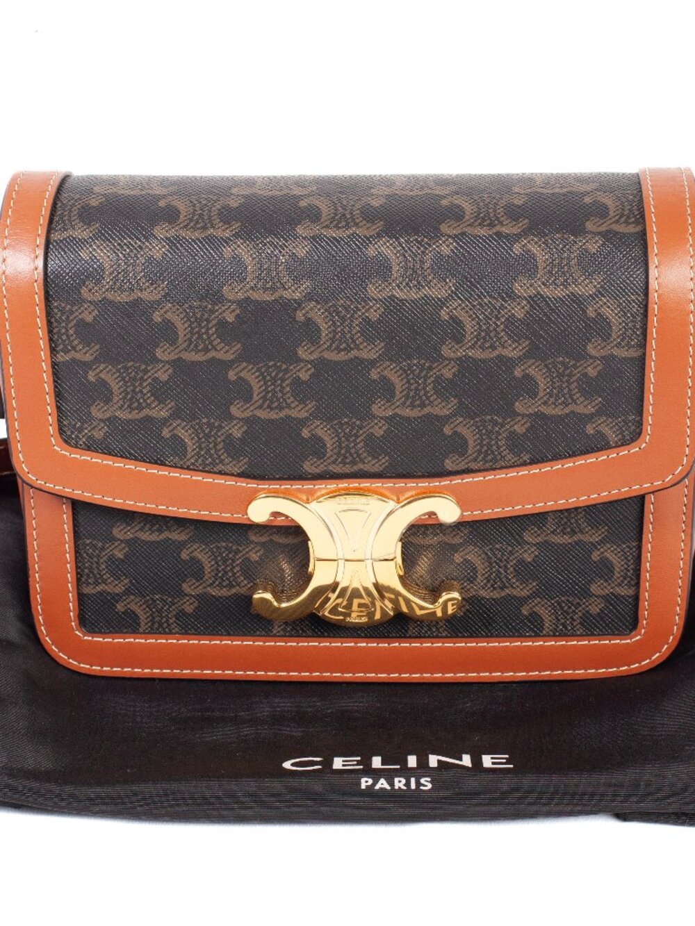 Authentic Celine Teen Triomphe Bag in Triomphe Canvas and Calfskin Leather
